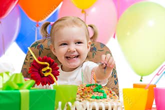 Happy child girl on birthday party