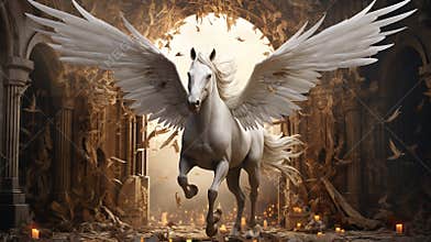 Horse with wings in the ancient castle.