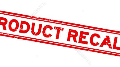 Grunge red product recall word square rubber stamp zoom on white background