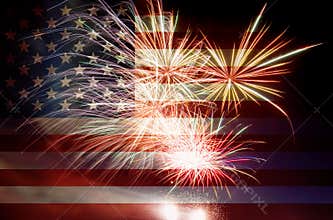 USA Flag with Fireworks