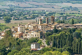 Panoramic aerial view of Deruta, Perugia, Italy