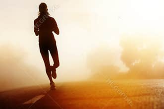 Athlete running road silhouette