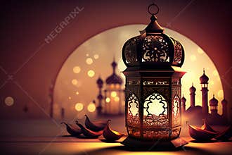 Ramadan Kareem Greeting Card Illustration Generative AI