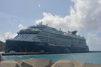 Celebrity Edge Cruise Ship Docked at Caribbean Port