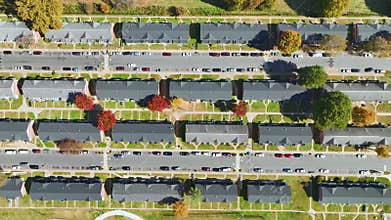 Aerial view of american apartment buildings in North Carolina residential area. New family condos as example of housing