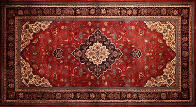 Top view red persian carpet on antique floor