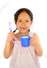 Cute asian girl and toothbrush