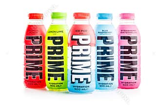 Prime Hydration Drink . Bottle drink isolated on white background