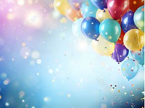 multicolor glossy balloons background,ribbon flakes, AIgenerated
