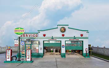 Old Vintage Gas Station Illustration