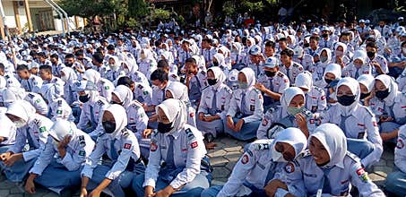 Muslim girls high school students wearing hijab in Java, Indonesia. Photo taken in Java Indonesia