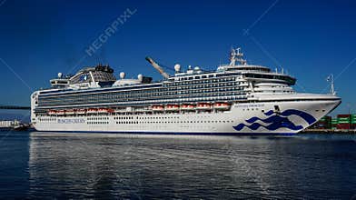 Cruise ship Sapphire Princess in the main channel of the Port of Los Angeles, California, leaving the harbor