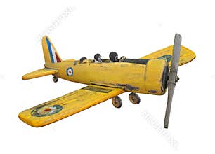 Wooden folk art airplane toy isolated.