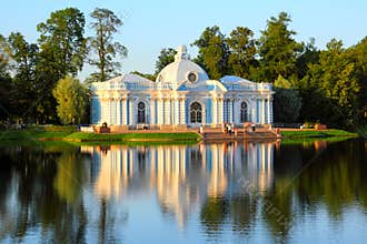 Pavilion on lake in Pushkin park St. Petersburg