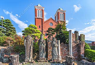 A-bombed remains of the former Urakami Cathedral destroyed by the atomic in Nagasaki.