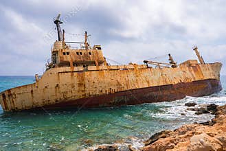 Edro III Shipwreck Near Rocky Coastline in Paphos, Cyprus