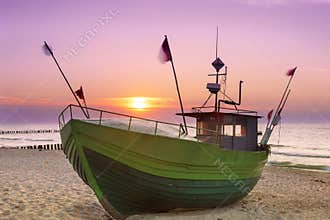 Sights of Poland. Sunset at Baltic sea