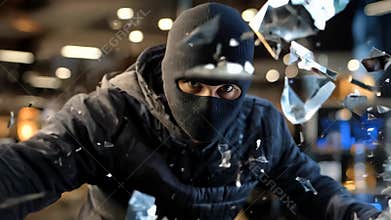 Mysterious intrusion: masked offender, covert burglary, silent entry, personal loss, criminal act, stolen asset, law violation,