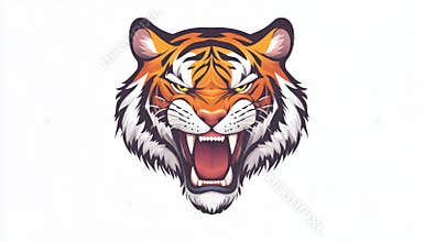 Angry Tiger Roar Art On White Background