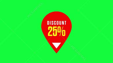 25% Discount Red Badge Vector on Green Background animation