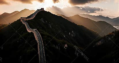Epic Golden Hour View of the Great Wall of China Amid Lush Mountains