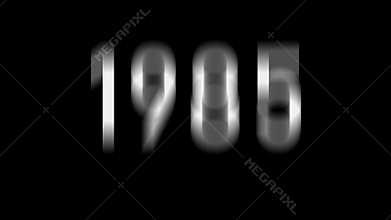 animation of years counter spinning from 1926 to 2026, smooth transition, white numbers on black background, retro to