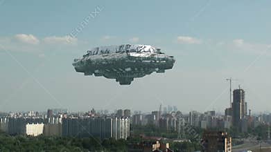 UFO is flying over the town
