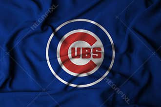 flag with the logo of the MLB Chicago Cubs baseball team, 3d illustration