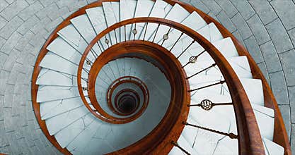 A stone spiral staircase inside an ancient castle, captured in a 3D render