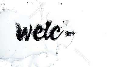 The image is a black and white drawing of the word \"welcome\" written in cursive letters.