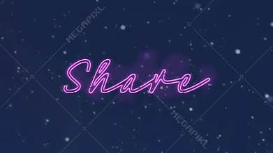 Neon pink cursive text glowing against starry navy background, conveying digital sharing concept