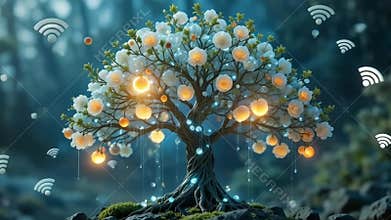 Digital Mystic Tree - 4K Enchanted Wi-Fi Nature Blend for Fantasy & Tech Projects