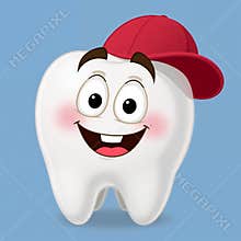 Cute Cartoon Tooth with Baseball Cap
