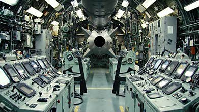 Missile in Silo with Control Panels and Wiring Inside Gray Launch Preparation Bay