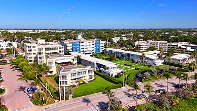Beachfront condominiums in Delray Beach Florida. 4k aerial stock footage 2025