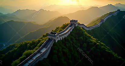 Majestic Aerial View of the Great Wall of China at Sunrise