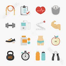 Fitness and health icons with white background