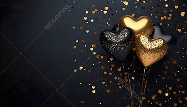 Festive Black And Gold Foil Balloons With Confetti