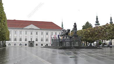 Neuer Square, on a rainy day, in Klagenfurt am Worthersee (Klagenfurt), Carinthia, Austria