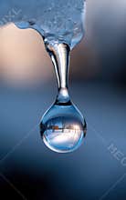 A WATER DROPLET HANGING FROM AN ICICLE