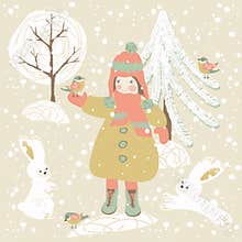Child with rabbits