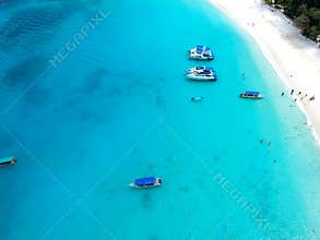 Aerial top blue view with boat in beautiful and amazing blue Redang Island