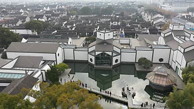 Aerial view of Urban Ancient Architecture and Street View, Suzhou city Jiangsu province China