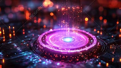 Quantum computing circuit demonstrating principles of superposition and entanglement. Generative AI