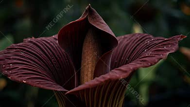 Dramatic Dark Burgundy Amorphephallus Titanum Flower with Textured Petals and Stem