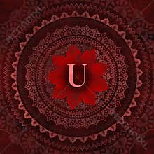 Vintage Red Letter U in Mandala Floral Pattern Frame
