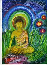 Decorative Illustration, of a Buddha seated.
