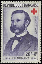 1959 French stamp honoring Henry Dunant (1828-1910), founder of the Red Cross.