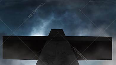 silhouette of jesus and cross and thunderstorm