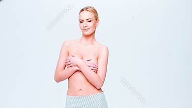Relaxed Naked Girl Cover Her Breast